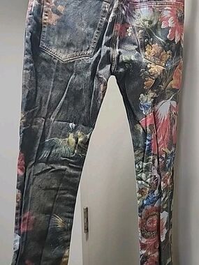 MNML Floral Skinny Jeans Men's Size 32 - Dark Denim with Multicolor Blooms